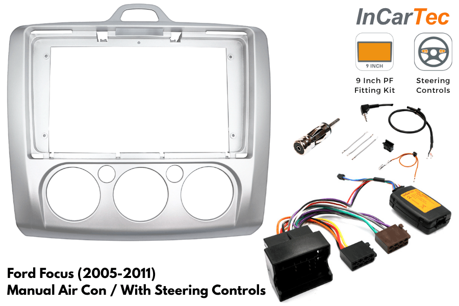 Ford Focus 2005-2011 9 Inch Perfect Fit Stereo Fitting Kit – Manual Air Conditioning/ With SWC