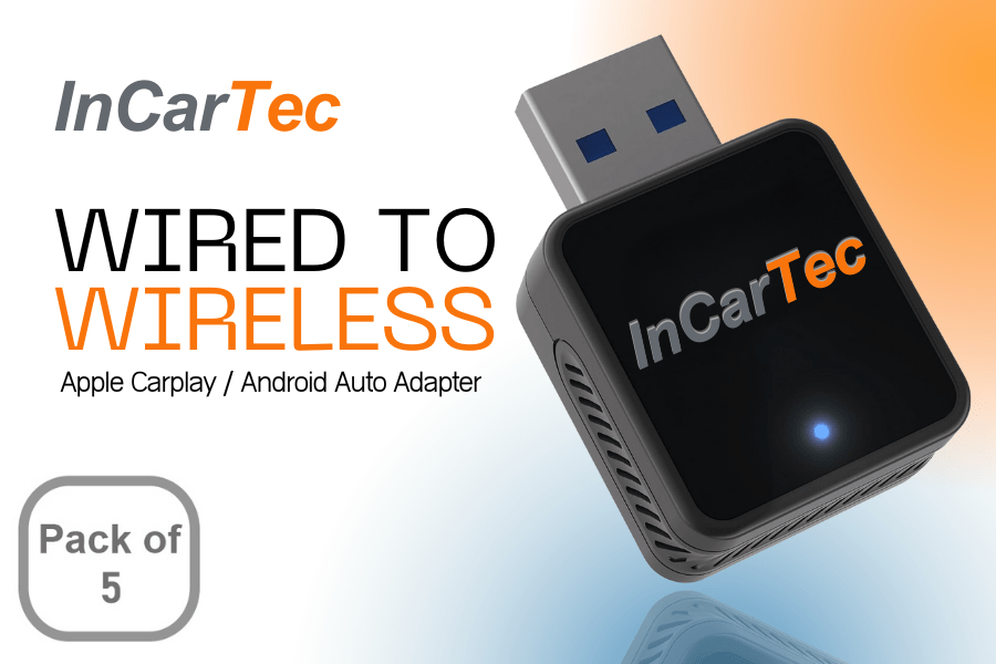 5 x InCarTec Wired to Wireless Apple Carplay/ Android Auto Mini Adapters | USB 3.0 (Pack of 5)