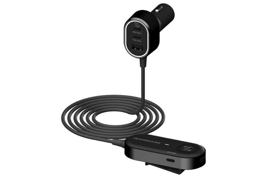 Scosche PowerVolt® 100 6-Port 100W USB-C & USB-A Car Charger with Extension Cable