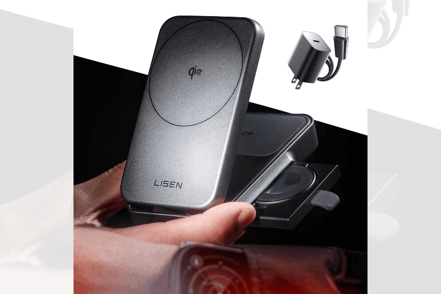 LISEN Qi2 Certified 3 in 1 Magnetic Wireless 15W Fast Charging Station Foldable Stand