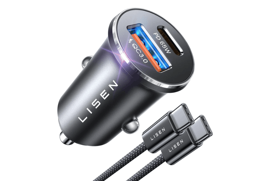 LISEN 95W USB-C Car Charger – 65W PD Fast Charging Dual Port Cigarette Lighter Adapter
