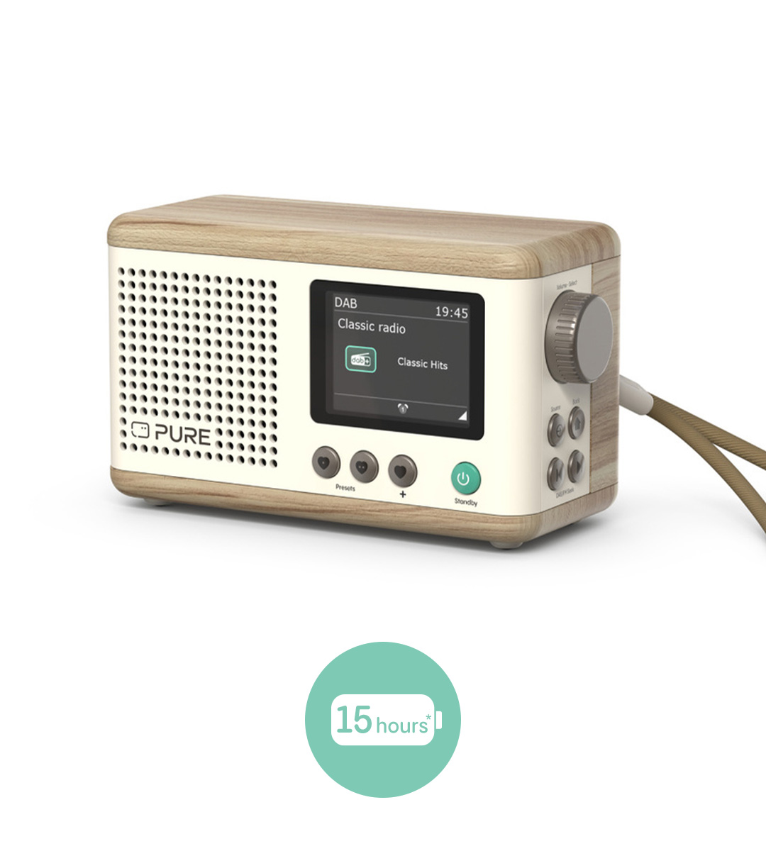 PURE Classic Mini - The Charming Portable Digital Radio, Cotton White/Oak: