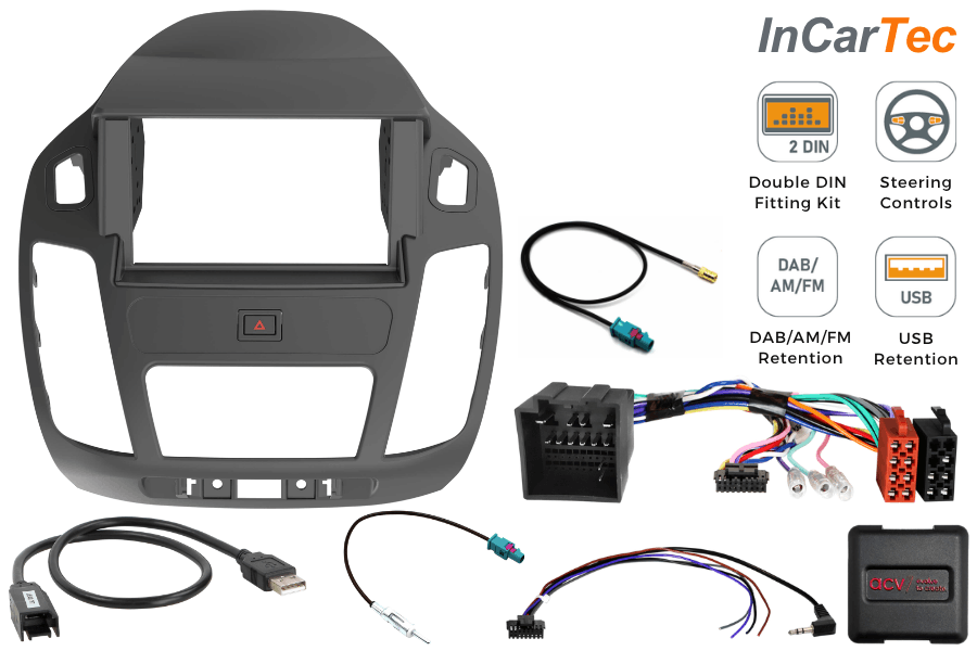 Ford Transit Connect (2018–2024) Double DIN Car Stereo Upgrade Fitting Kit (SWC/ DAB/ USB Retention)