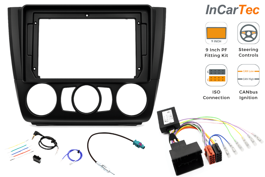 BMW 1-series (E81/E82/E87) 9 Inch Perfect Fit Kit with Steering controls (MANUAL AIR CON)