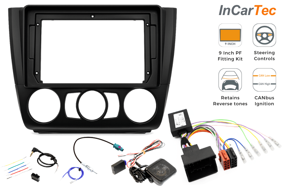 BMW 1-series 9 Inch Perfect Fit Kit with Steering controls/PDC retention (MANUAL AIR CON)