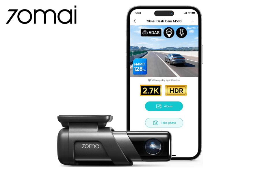 70mai M500 Dash Cam with 2.7K HD with Built-in eMMC, 170° FOV & HDR Recording