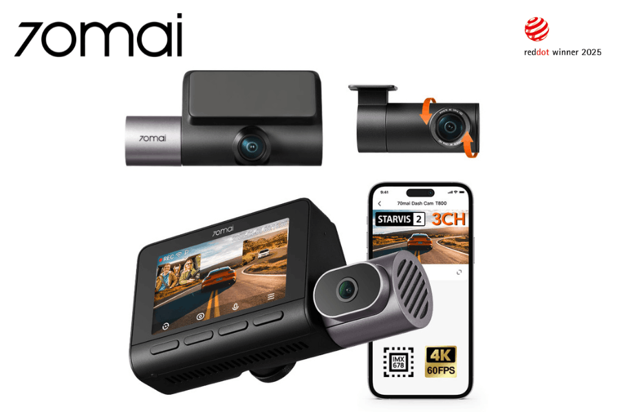 70mai T800 4K 3-Channel Dash Cam Set with 4K Rear Camera
