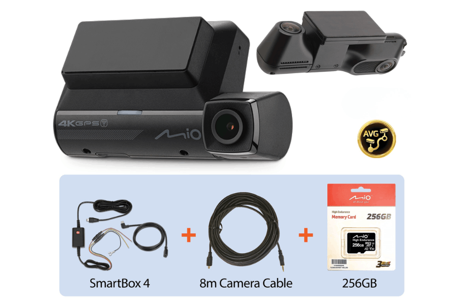 Mio MiVue 956W 4K Dash Cam Kit with E80, Smart Power Box and 256GB Card
