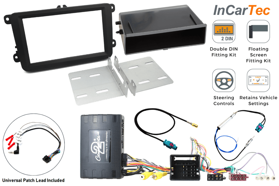 VW Double DIN & Floating Screen Stereo Fitting Kit with SWC/ Parking Display (WHITE MFD DISPLAY)