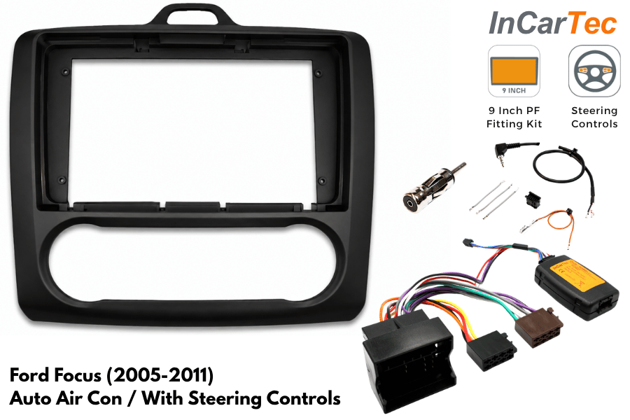 Ford Focus 2005-2011 9 Inch Stereo Fitting Kit – Automatic Air Conditioning/ With SWC/ Matt Black