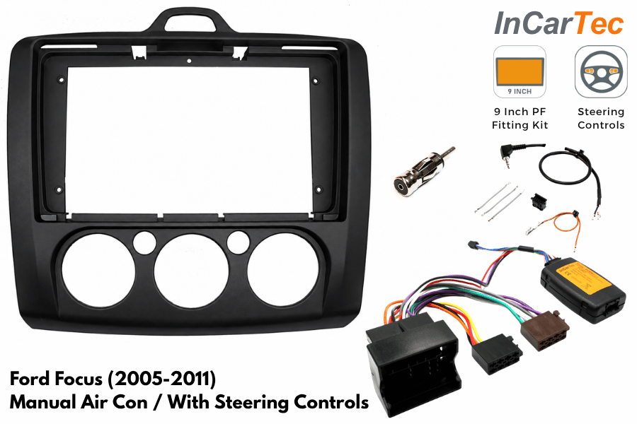 Ford Focus 2005-2011 9 Inch Fitting Kit – Manual Air Conditioning/ With SWC/ Matt Black