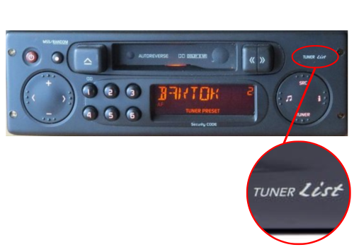 Renault Tuner list Cassette display
